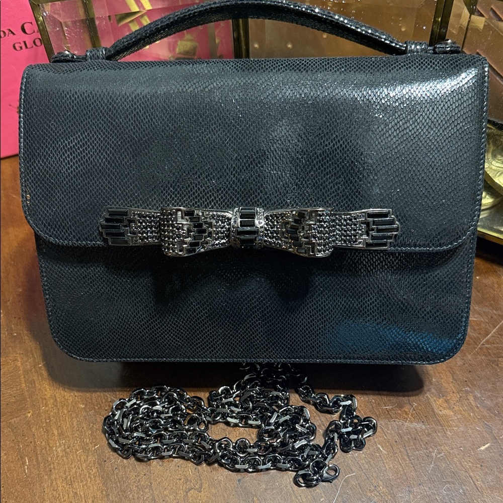 Elegant Black Judith Leiber Handbag with Chain Strap
